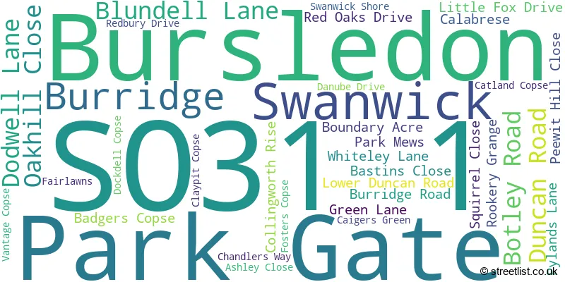 A word cloud for the SO31 1 postcode